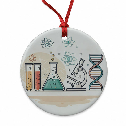 Science Laboratory Chemistry Biology Physics Round Ceramic Holiday Christmas Tree Ornament