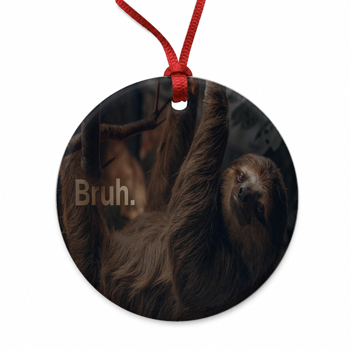 Sloth Saying Bruh Funny Round Ceramic Holiday Christmas Tree Ornament