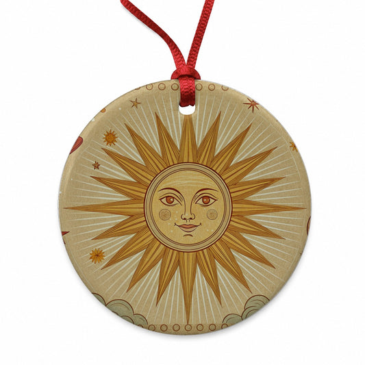Sun Tarot Celestial Radiance Round Ceramic Holiday Christmas Tree Ornament