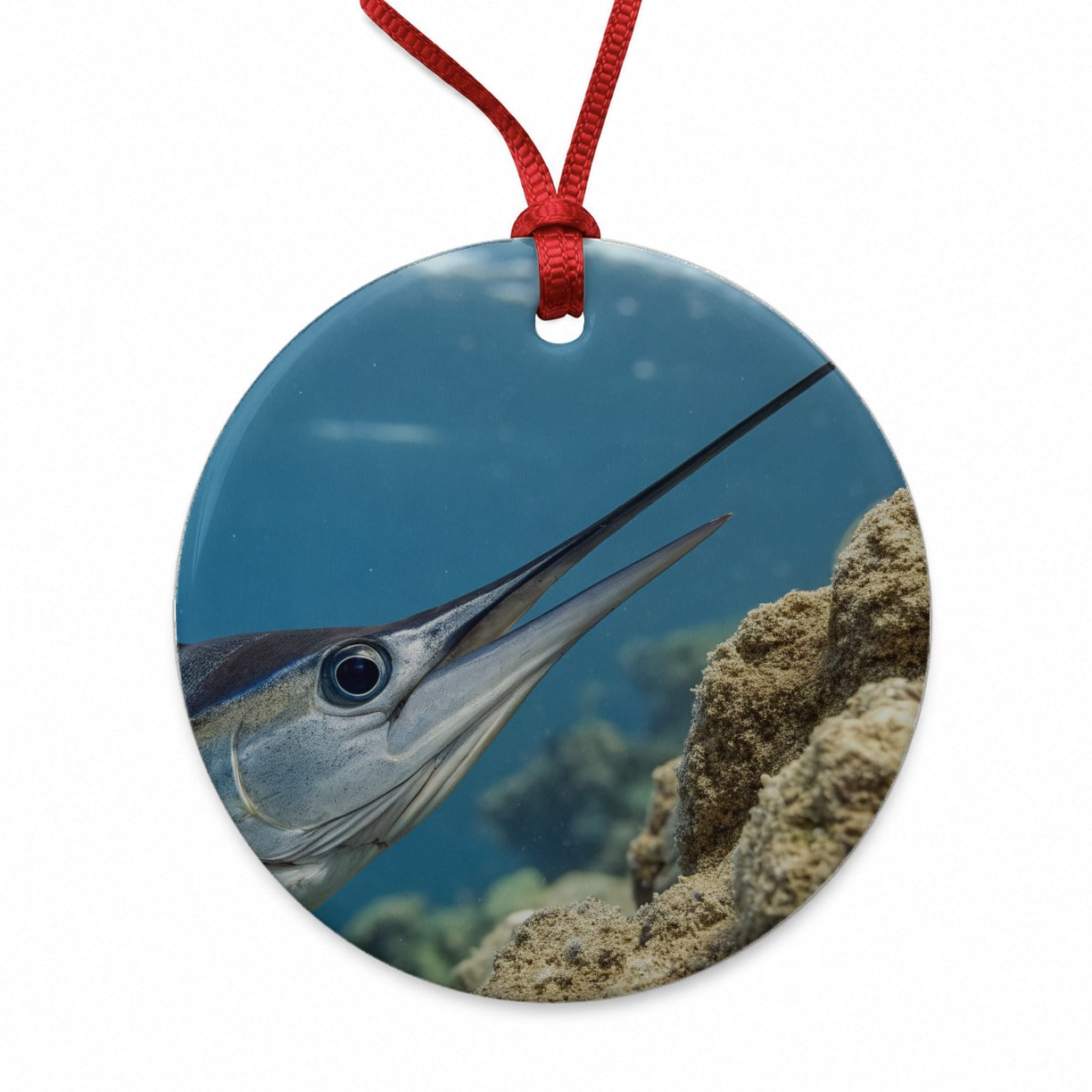 Swordfish Deep Sea Reef Round Ceramic Holiday Christmas Tree Ornament