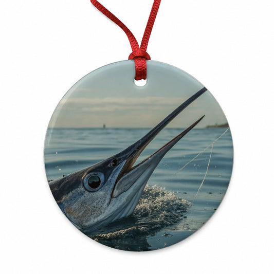 Swordfish Surface Fishing Round Ceramic Holiday Christmas Tree Ornament