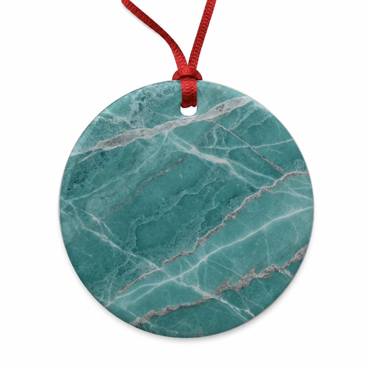 Teal Marble Abstract Texture Round Ceramic Holiday Christmas Tree Ornament