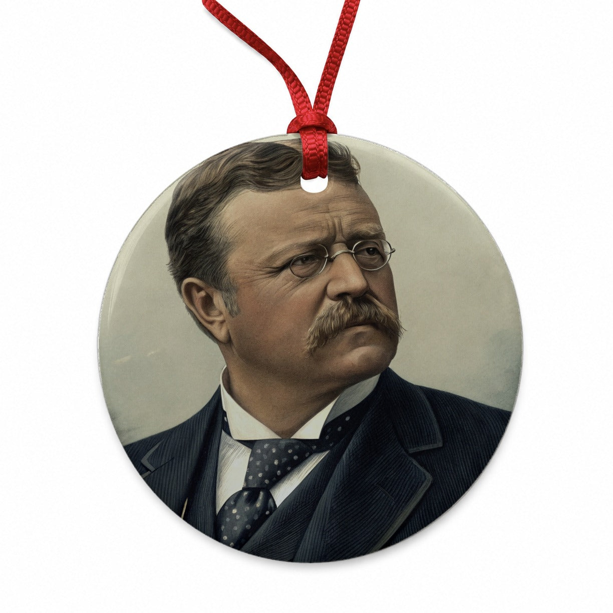 Theodore Roosevelt American President Round Ceramic Holiday Christmas Tree Ornament