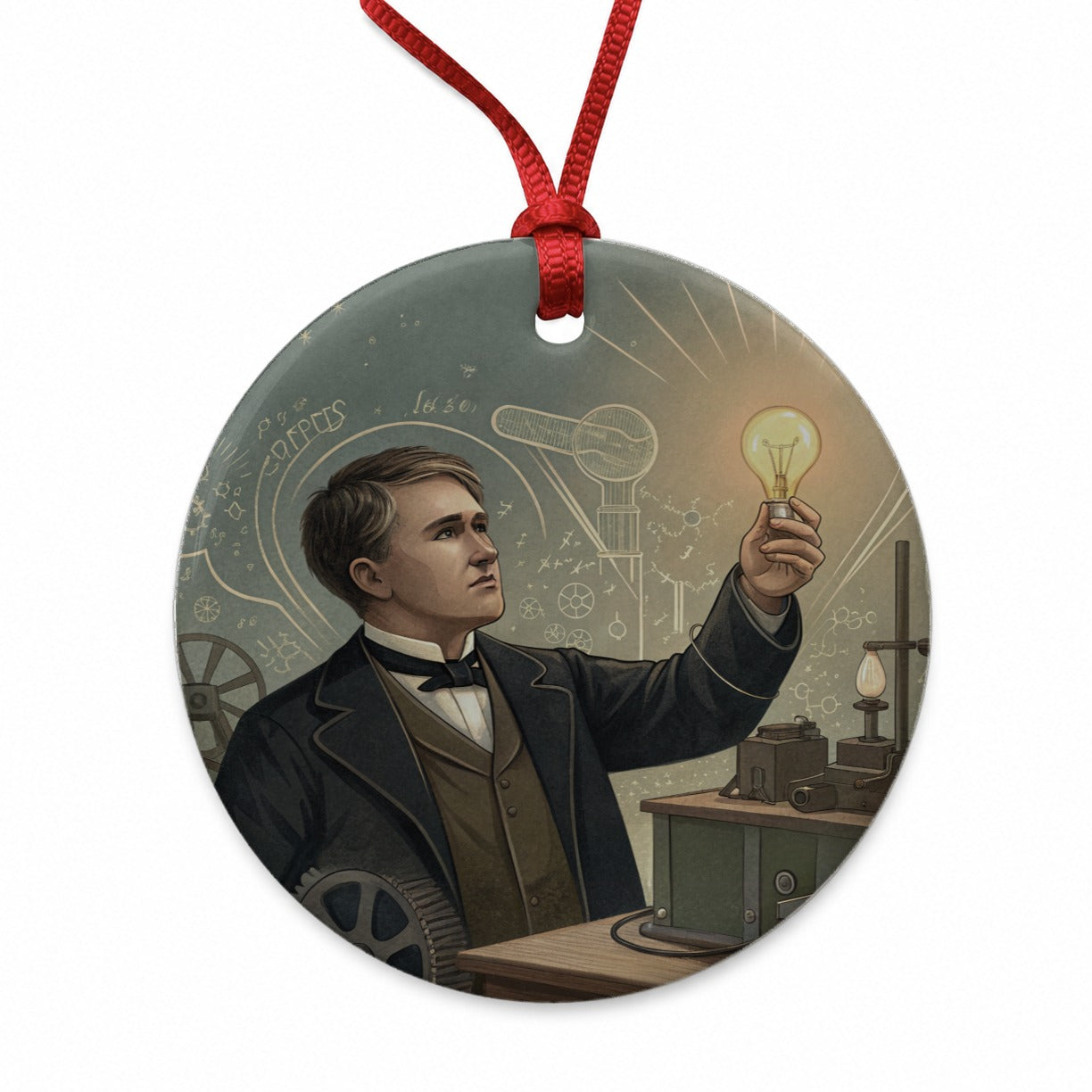 Thomas Edison Historic Inventor Round Ceramic Holiday Christmas Tree Ornament