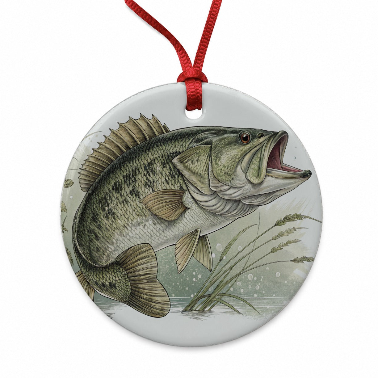 Trophy Largemouth Bass Fishing Round Ceramic Holiday Christmas Tree Ornament