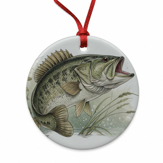 Trophy Largemouth Bass Fishing Round Ceramic Holiday Christmas Tree Ornament