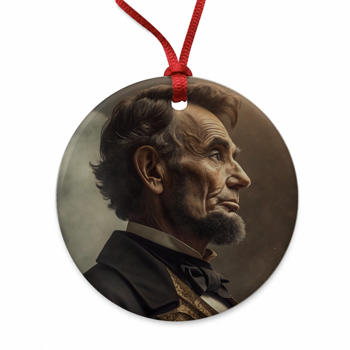 Victorian Steampunk Lincoln Portrait Round Ceramic Holiday Christmas Tree Ornament