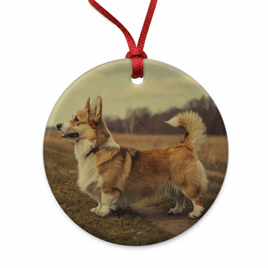 Vintage Welsh Corgi Dog Round Ceramic Holiday Christmas Tree Ornament