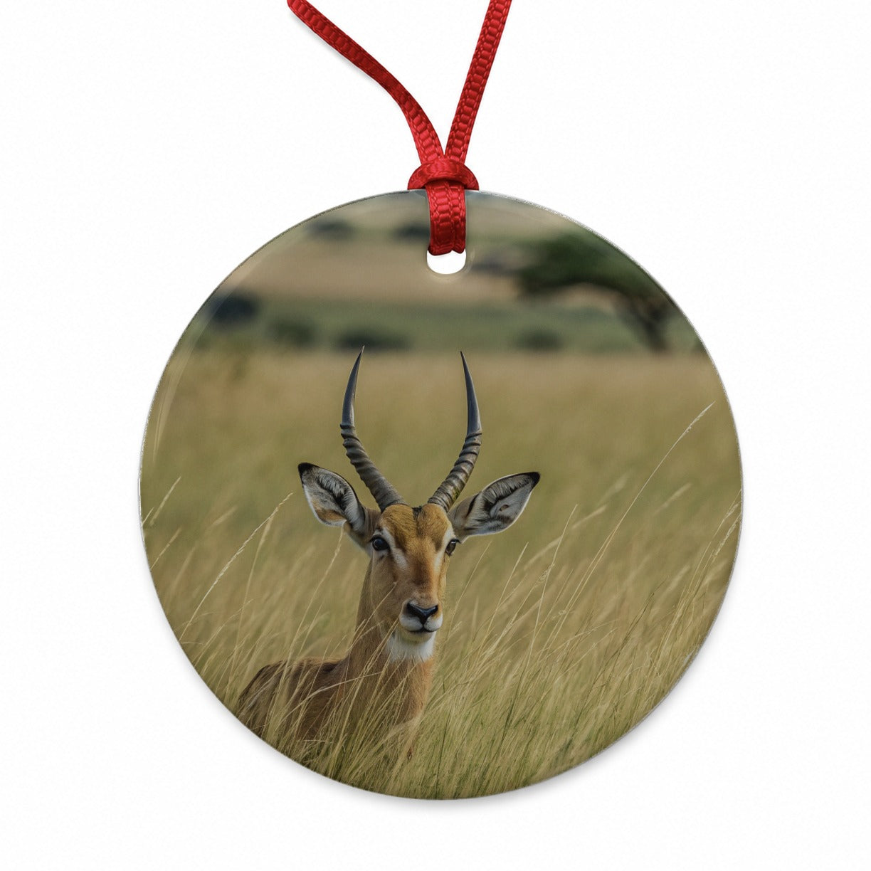 Watchful Antelope Nature Scene Round Ceramic Holiday Christmas Tree Ornament