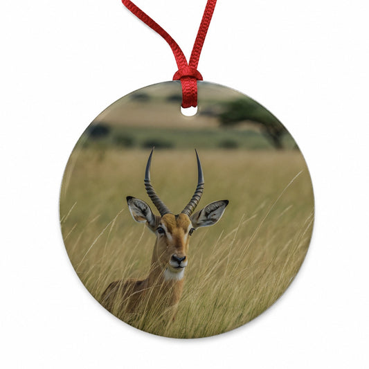 Watchful Antelope Nature Scene Round Ceramic Holiday Christmas Tree Ornament