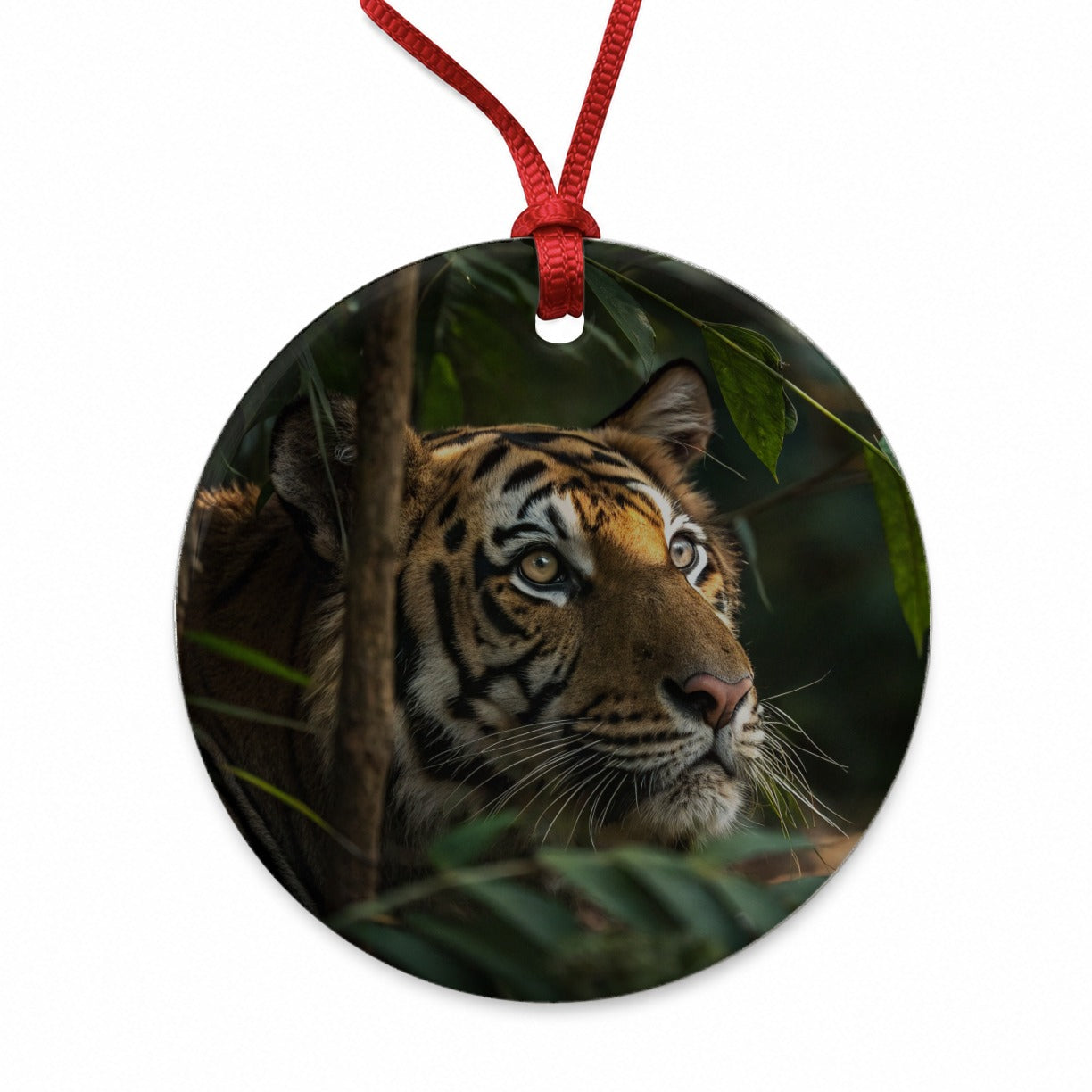 Wild Tiger Forest Jungle Round Ceramic Holiday Christmas Tree Ornament