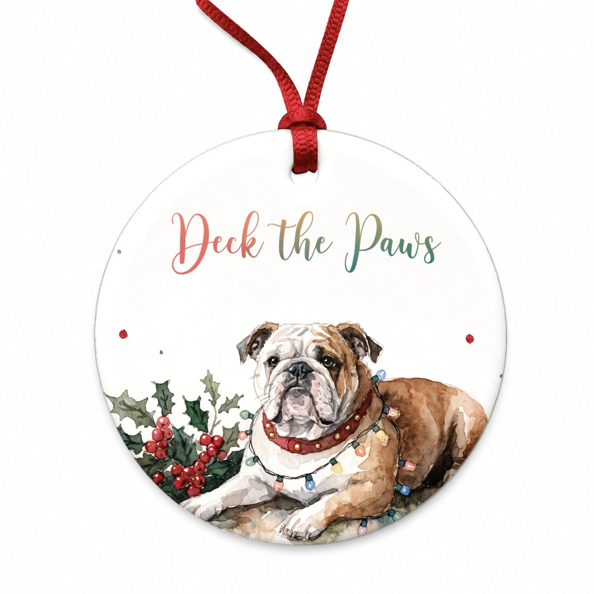 Bulldog Deck The Paws Christmas Round Ceramic Holiday Christmas Tree Ornament