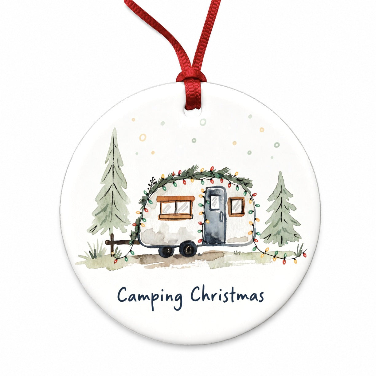 Camping Camper Christmas Cute Round Ceramic Holiday Christmas Tree Ornament