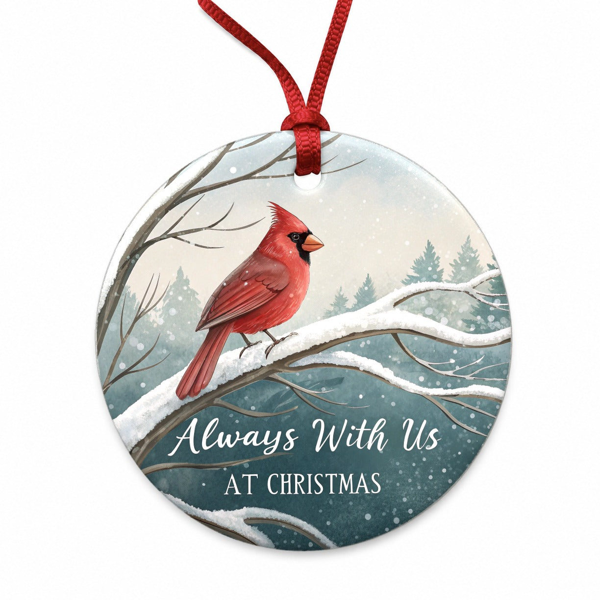 Cardinal Always With Us Christmas Round Ceramic Holiday Christmas Tree Ornament