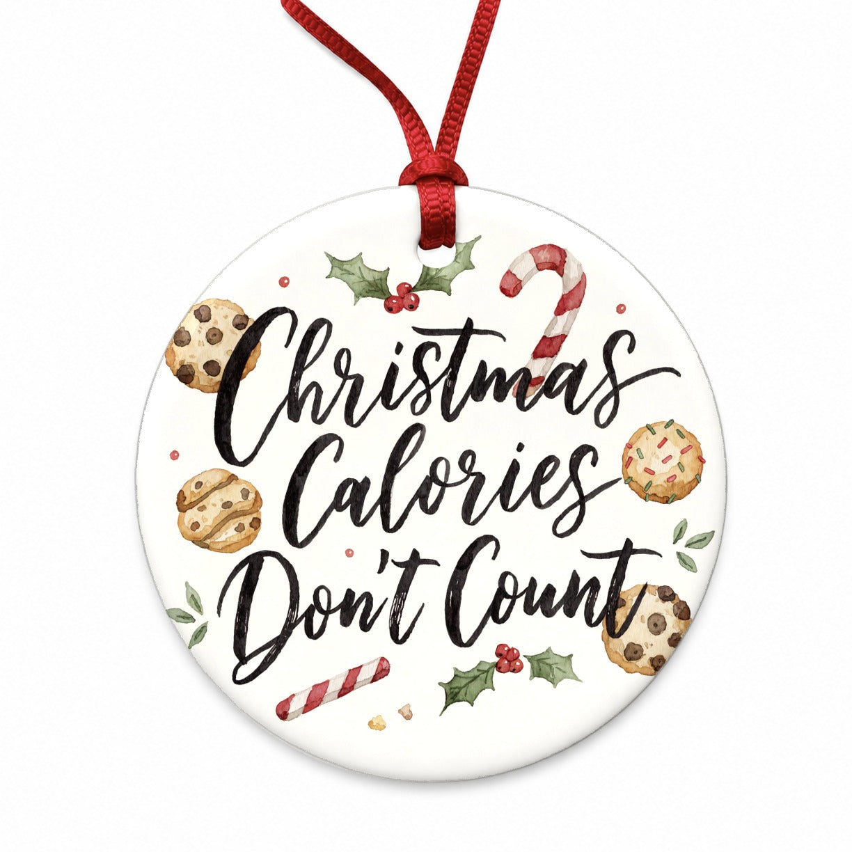 Christmas Calories Don't Count Funny Round Ceramic Holiday Christmas Tree Ornament