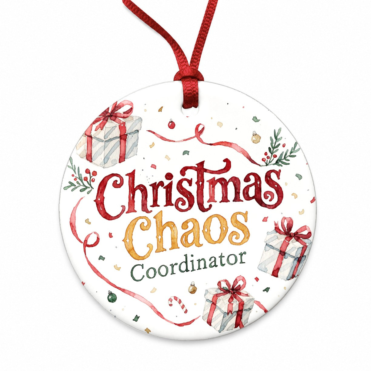 Christmas Chaos Coordinator Round Ceramic Holiday Christmas Tree Ornament