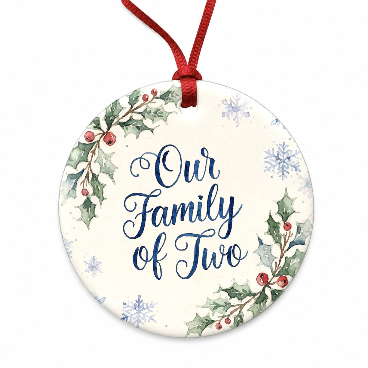 Family Of Two Christmas Round Ceramic Holiday Christmas Tree Ornament