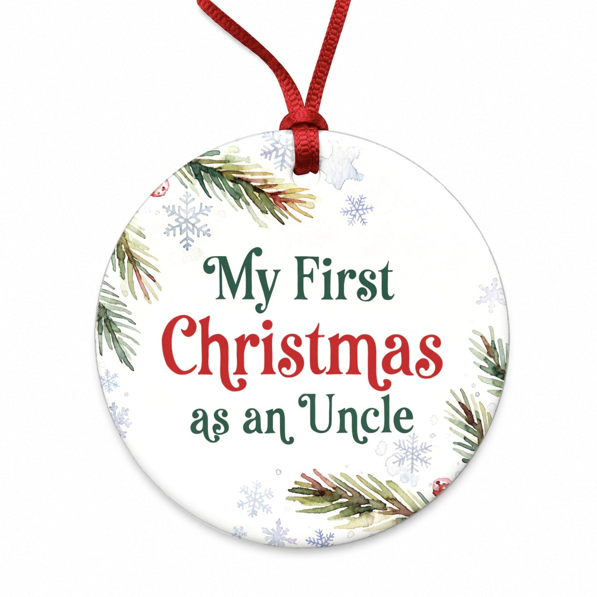 First Christmas As An Uncle Round Ceramic Holiday Christmas Tree Ornament