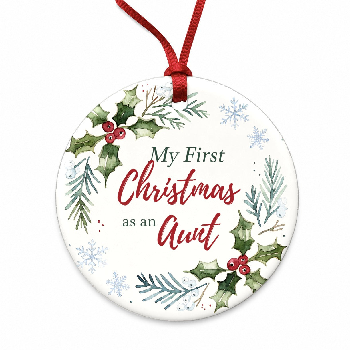 First Christmas As Aunt Script Round Ceramic Holiday Christmas Tree Ornament