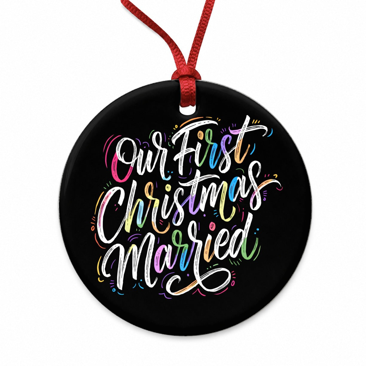 First Christmas Married Elegant Black Round Ceramic Holiday Christmas Tree Ornament