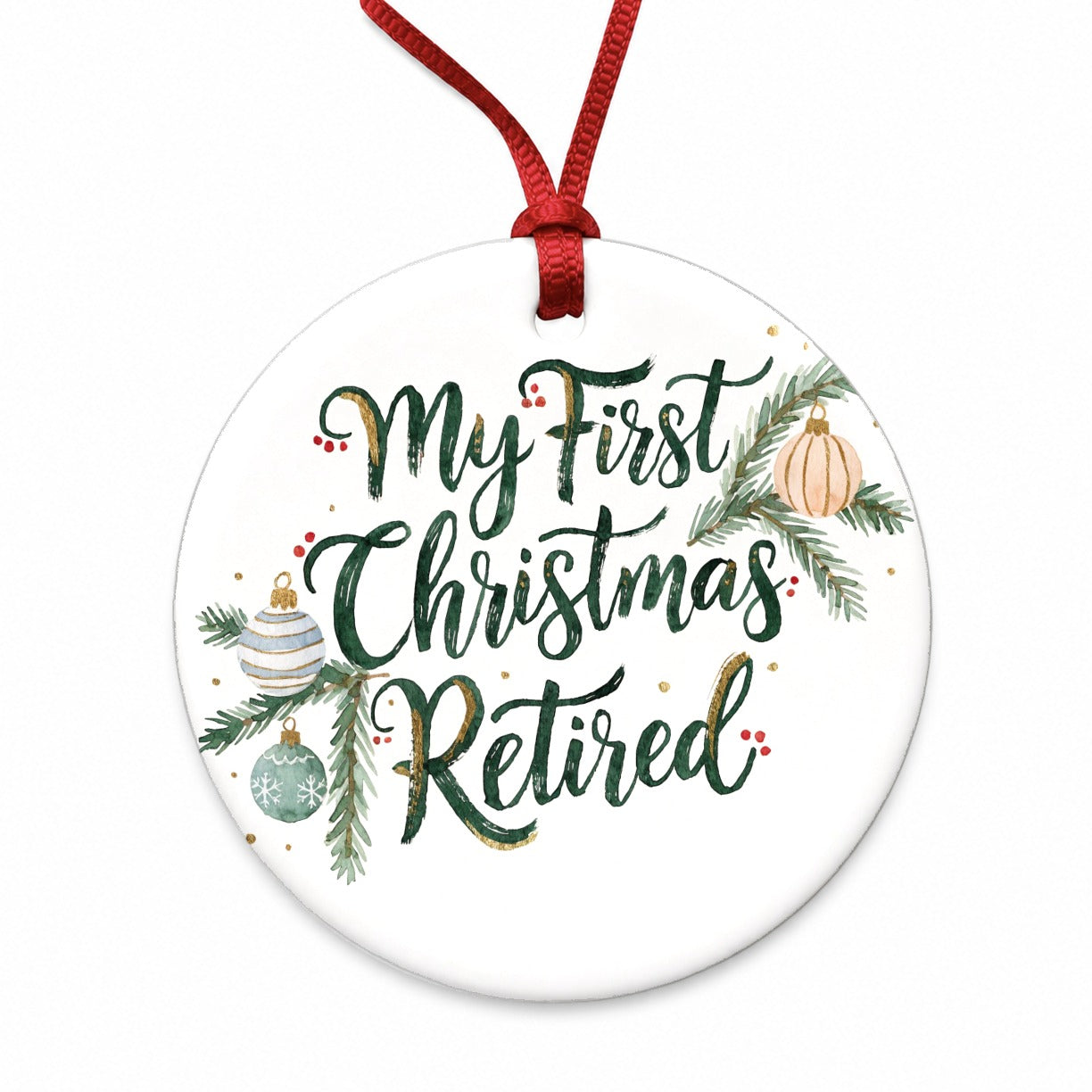 First Christmas Retired Script Round Ceramic Holiday Christmas Tree Ornament