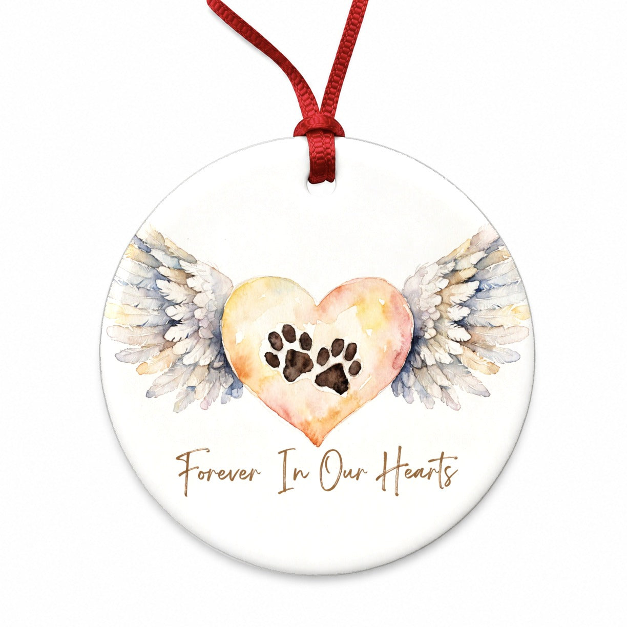 Forever In Our Hearts Dog Cag Angel Wings Round Ceramic Holiday Christmas Tree Ornament