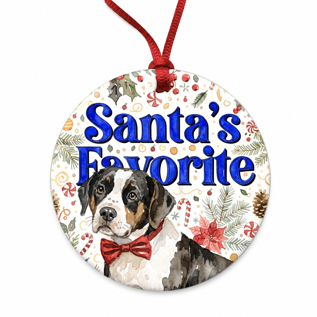 Labrabull Dog Christmas Santa's Favorite Round Ceramic Holiday Christmas Tree Ornament