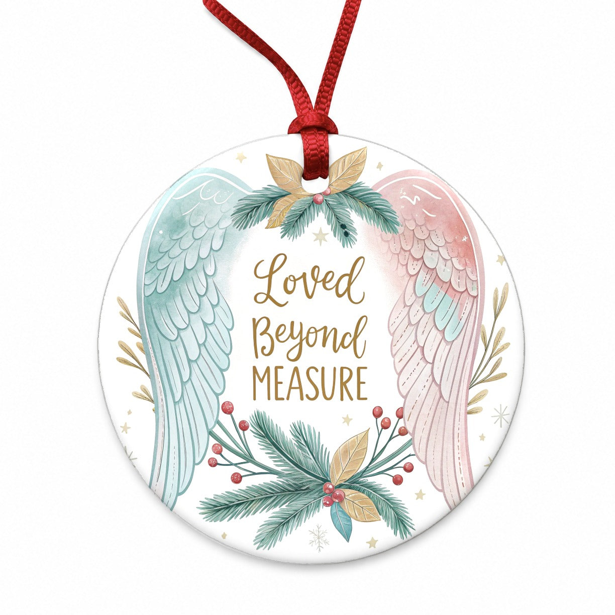 Loved Beyond Measure Angel Wings Round Ceramic Holiday Christmas Tree Ornament