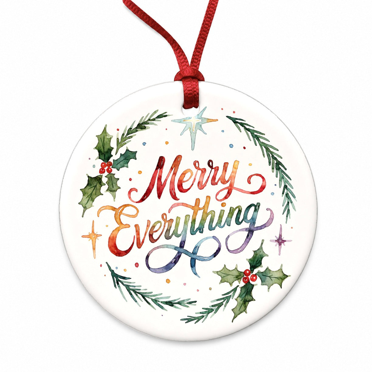 Merry Everything Christmas Colorful Round Ceramic Holiday Christmas Tree Ornament