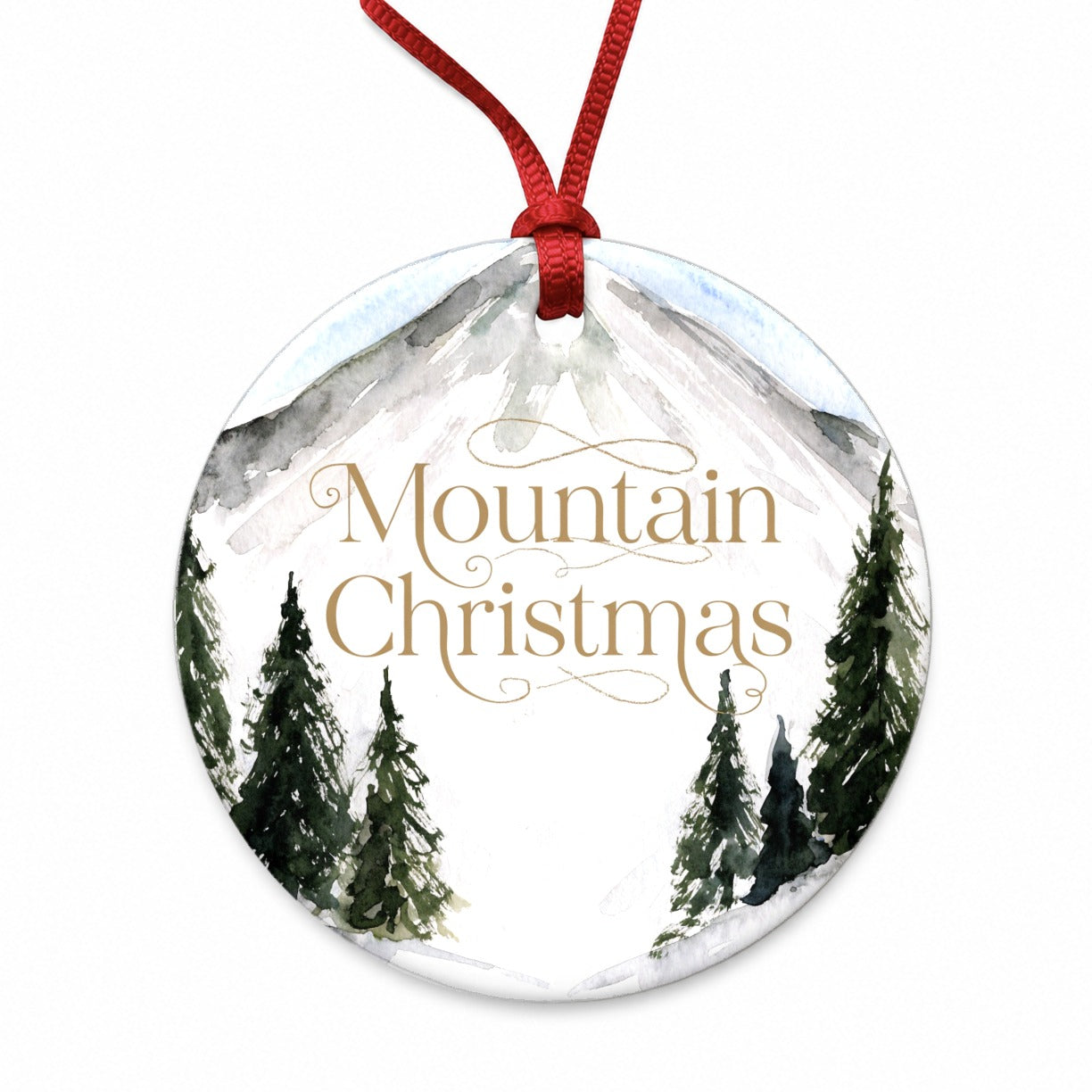 Mountain Christmas Round Ceramic Holiday Christmas Tree Ornament