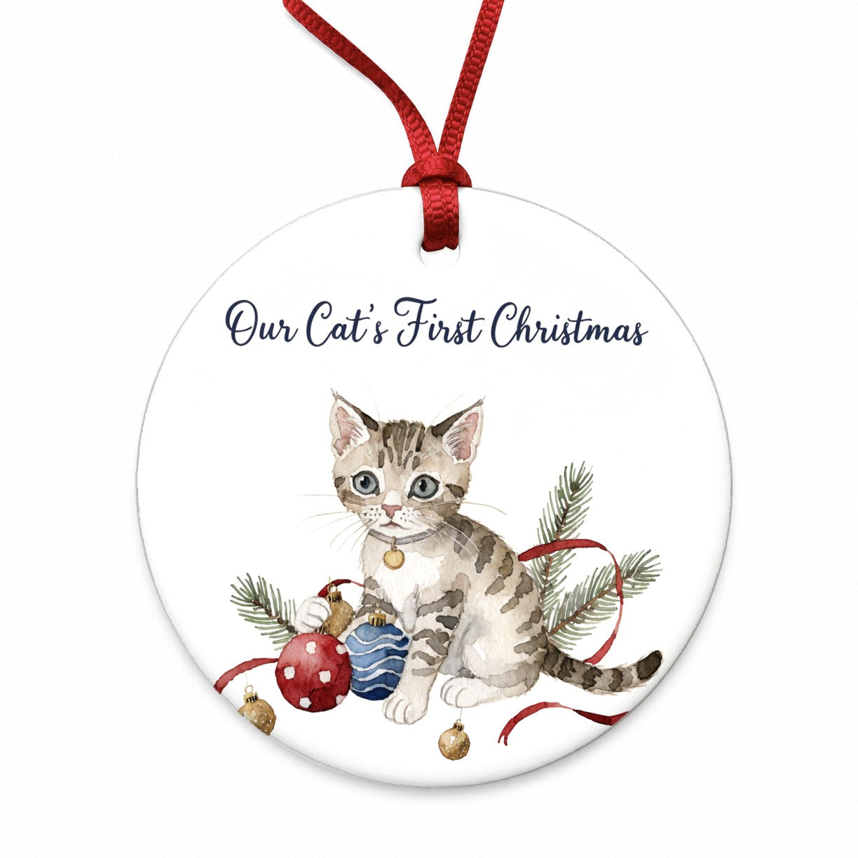 Our Cat's First Christmas Cute Round Ceramic Holiday Christmas Tree Ornament