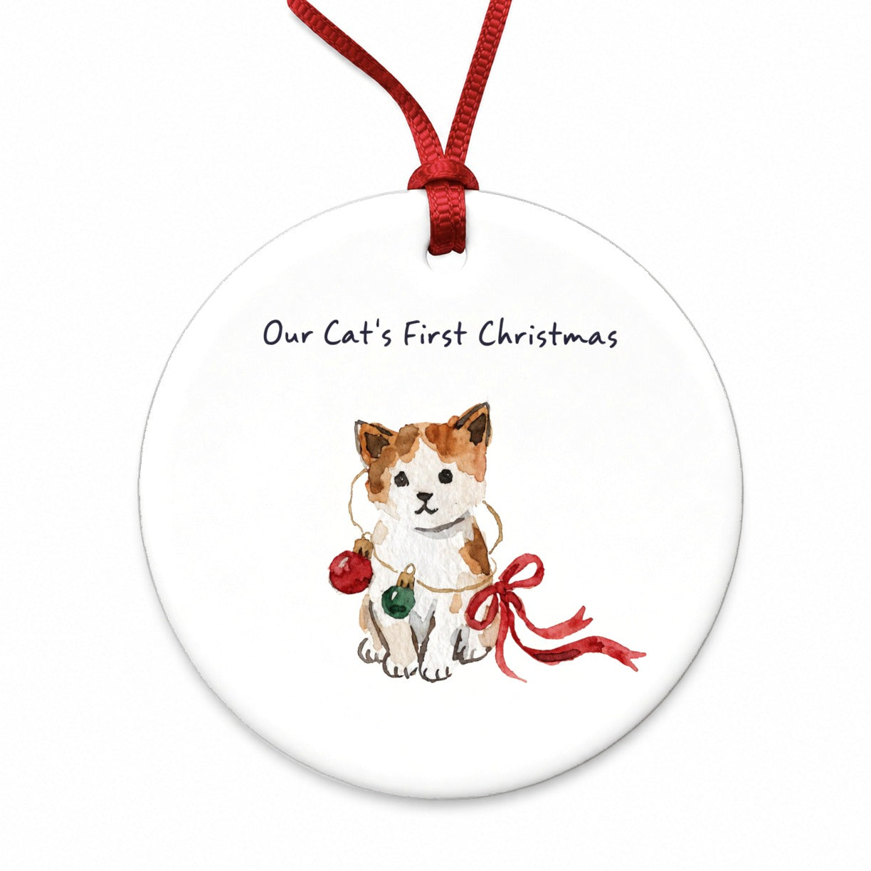 Our Cat's First Christmas Round Ceramic Holiday Christmas Tree Ornament