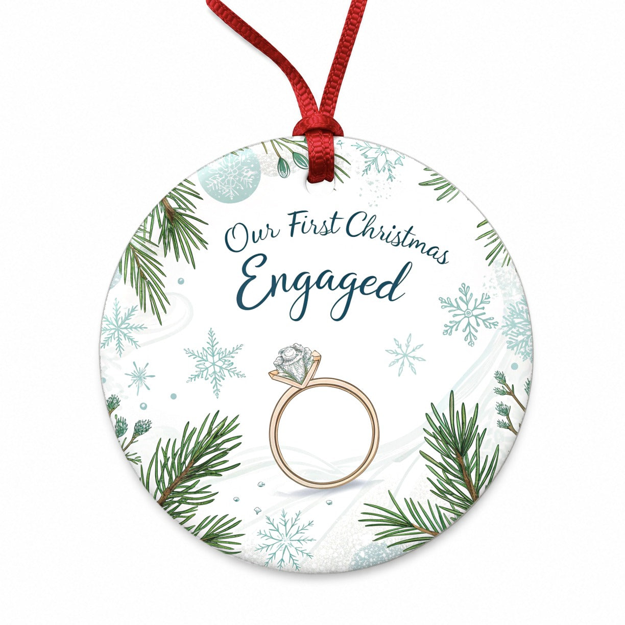 Our First Christmas Engaged Wedding Round Ceramic Holiday Christmas Tree Ornament