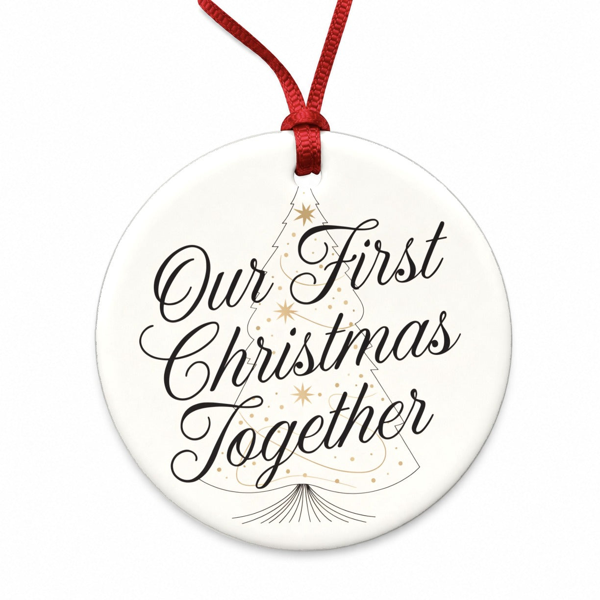Our First Christmas Together Script Round Ceramic Holiday Christmas Tree Ornament