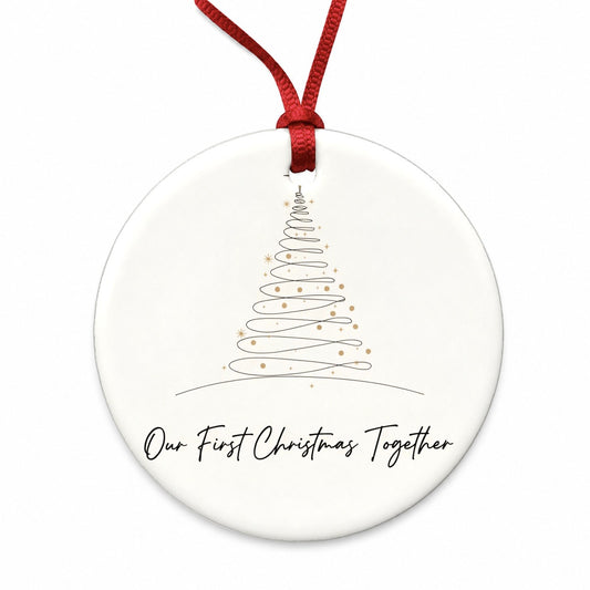 Our First Christmas Together Simple Round Ceramic Holiday Christmas Tree Ornament