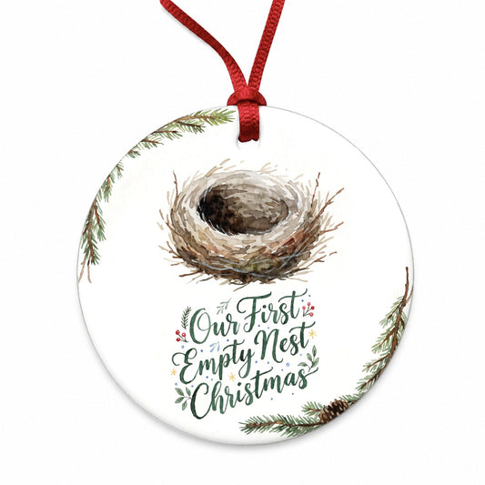 Our First Empty Nest Christmas Round Ceramic Holiday Christmas Tree Ornament