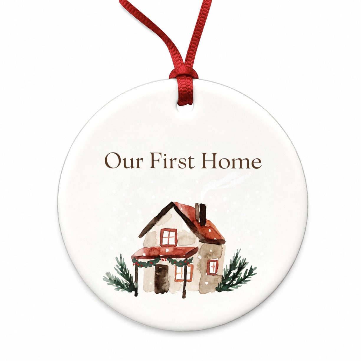 Our First Home Christmas Simple Round Ceramic Holiday Christmas Tree Ornament