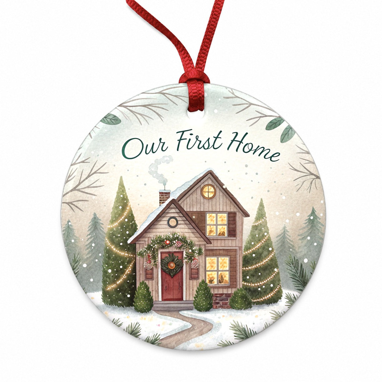 Our First Home Christmas Round Ceramic Holiday Christmas Tree Ornament