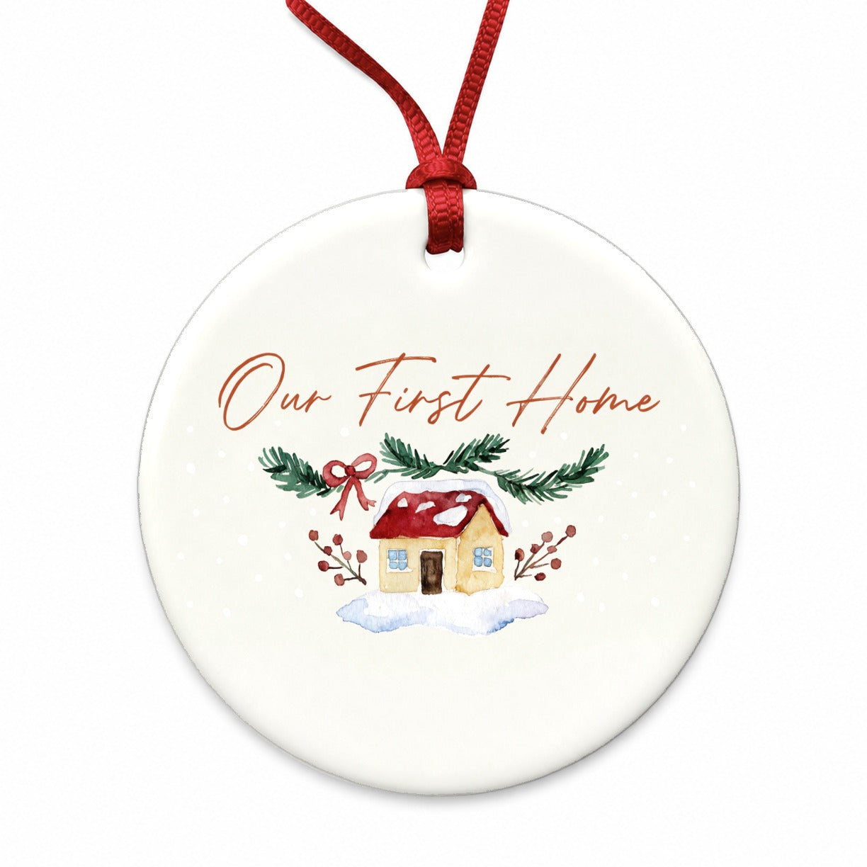 Our First Home House Christmas Sweet Round Ceramic Holiday Christmas Tree Ornament
