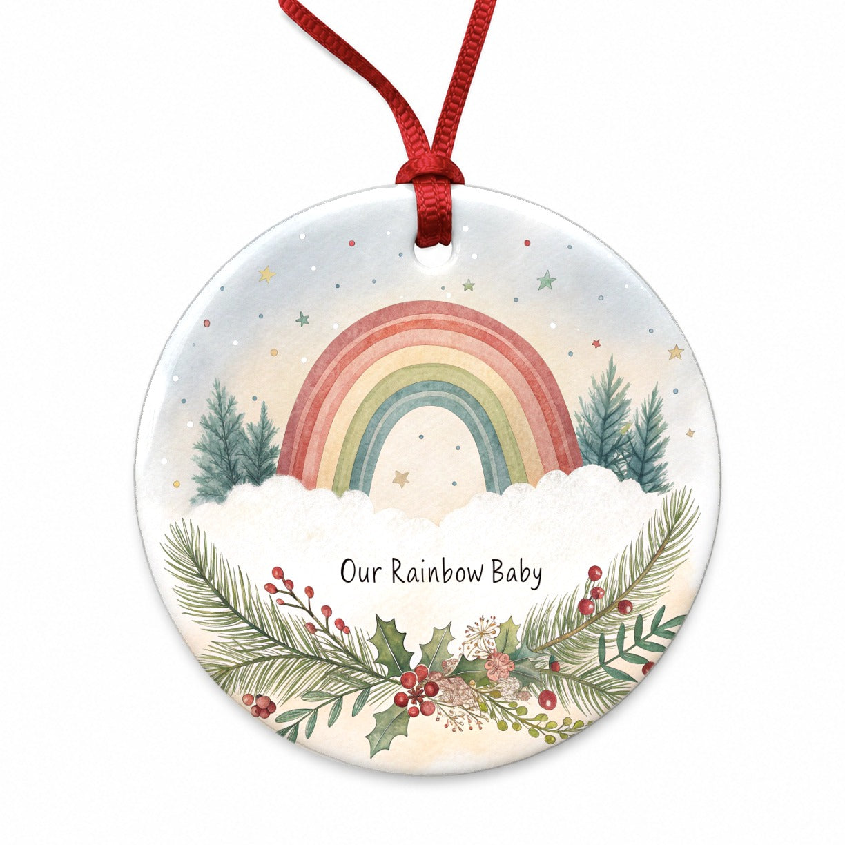 Our Rainbow Baby Christmas Elegant Round Ceramic Holiday Christmas Tree Ornament