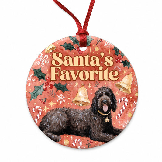 Portuguese Water Dog Christmas Santa's Favorite Round Ceramic Holiday Christmas Tree Ornament