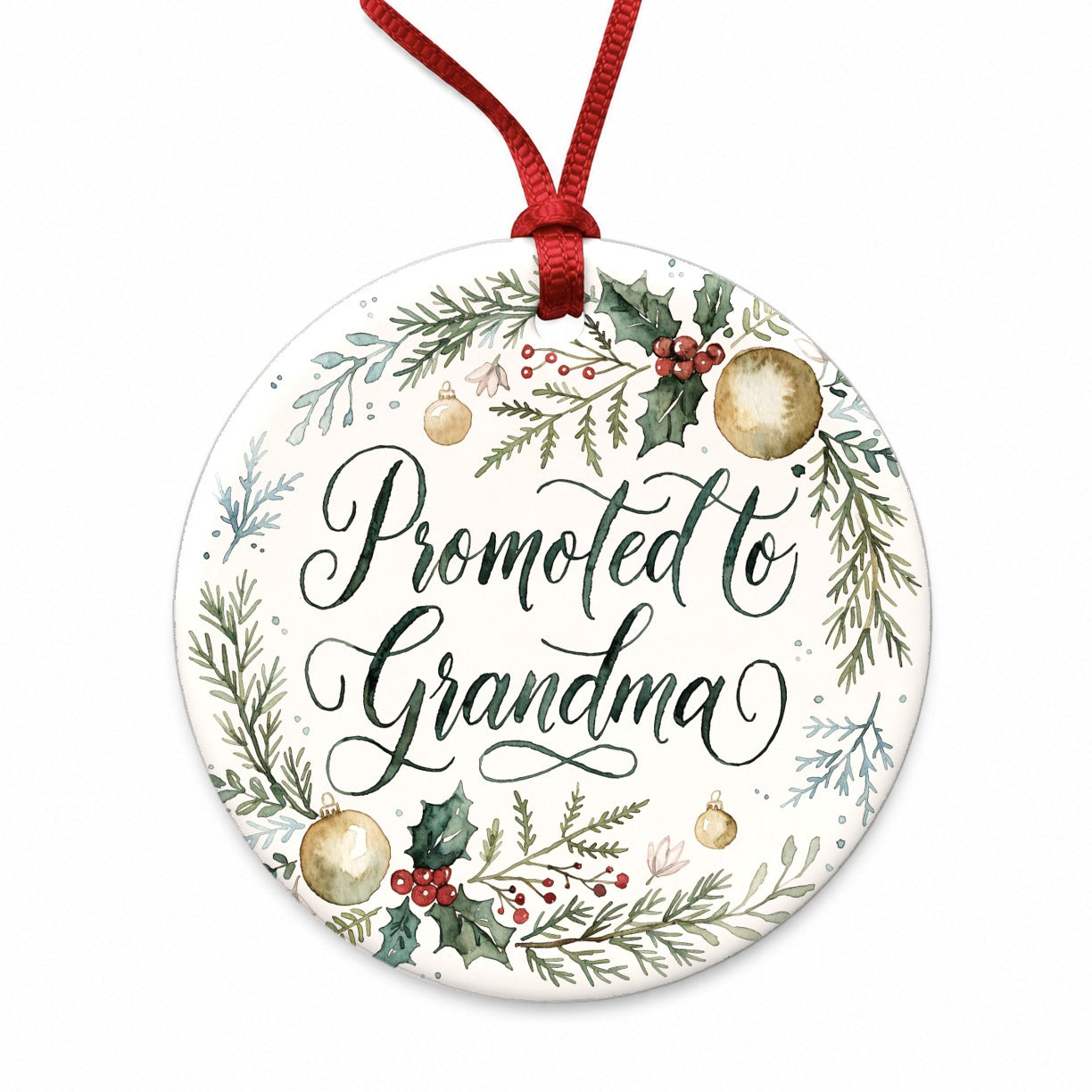 Promoted To Grandma Christmas Elegant Round Ceramic Holiday Christmas Tree Ornament