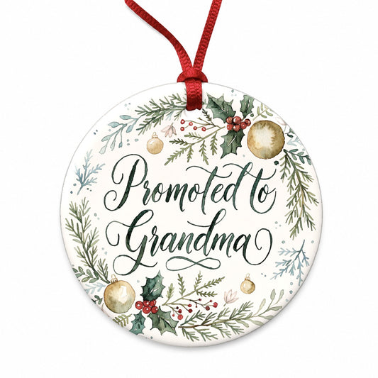 Promoted To Grandma Christmas Elegant Round Ceramic Holiday Christmas Tree Ornament