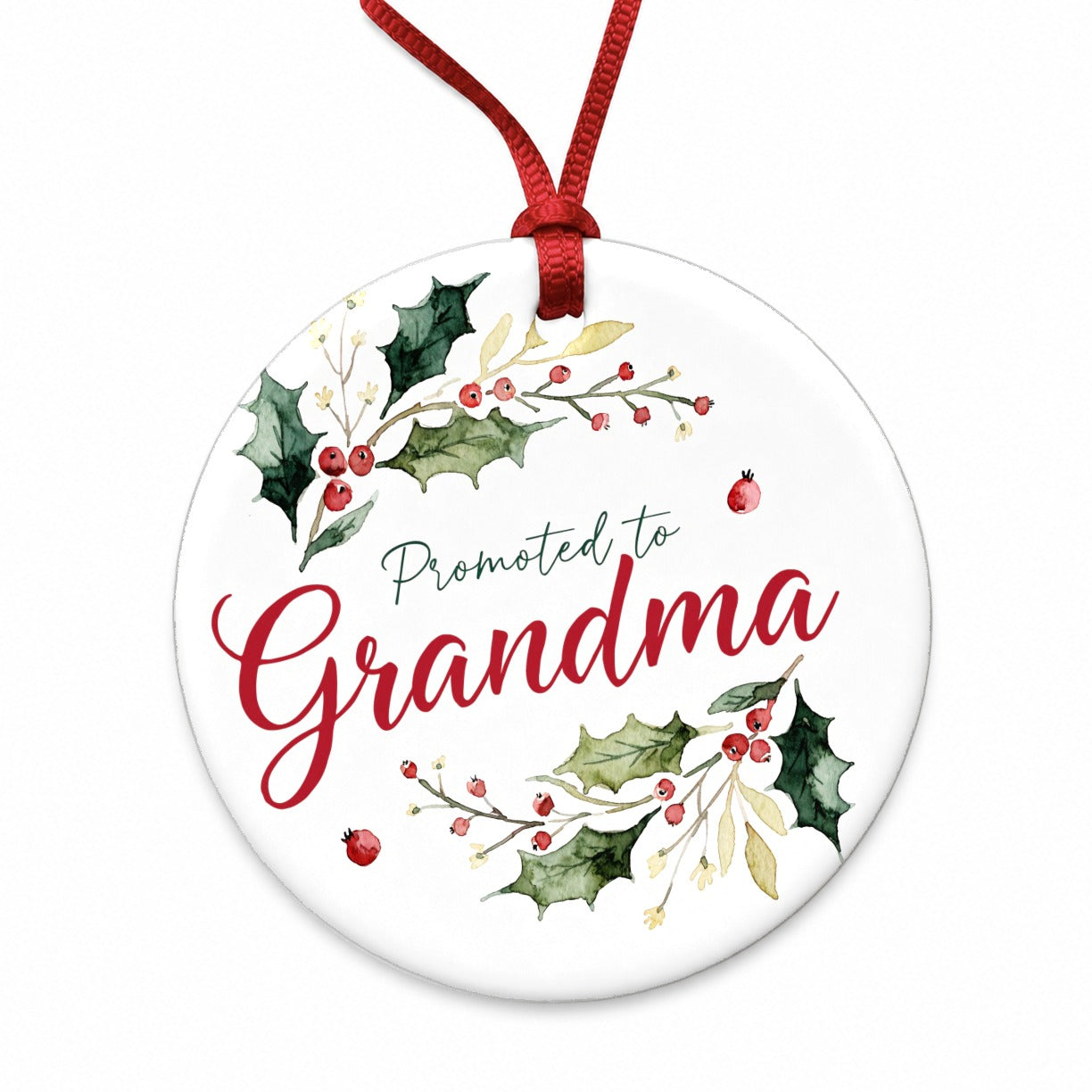 Promoted To Grandma Christmas Round Ceramic Holiday Christmas Tree Ornament
