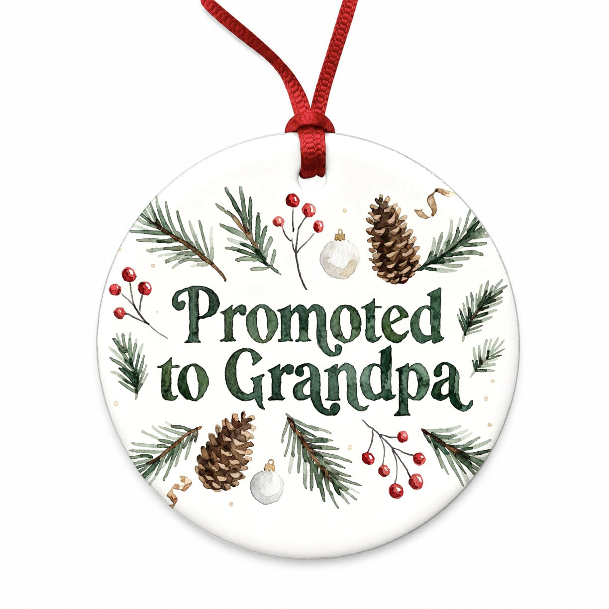 Promoted To Grandpa Christmas Round Ceramic Holiday Christmas Tree Ornament