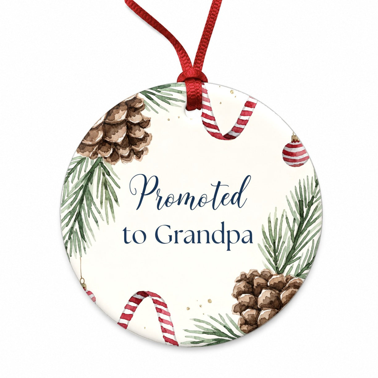 Promoted To Grandpa Grandfather Christmas Round Ceramic Holiday Christmas Tree Ornament