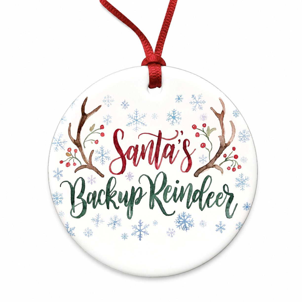 Santa's Backup Reindeer Christmas Funny Round Ceramic Holiday Christmas Tree Ornament