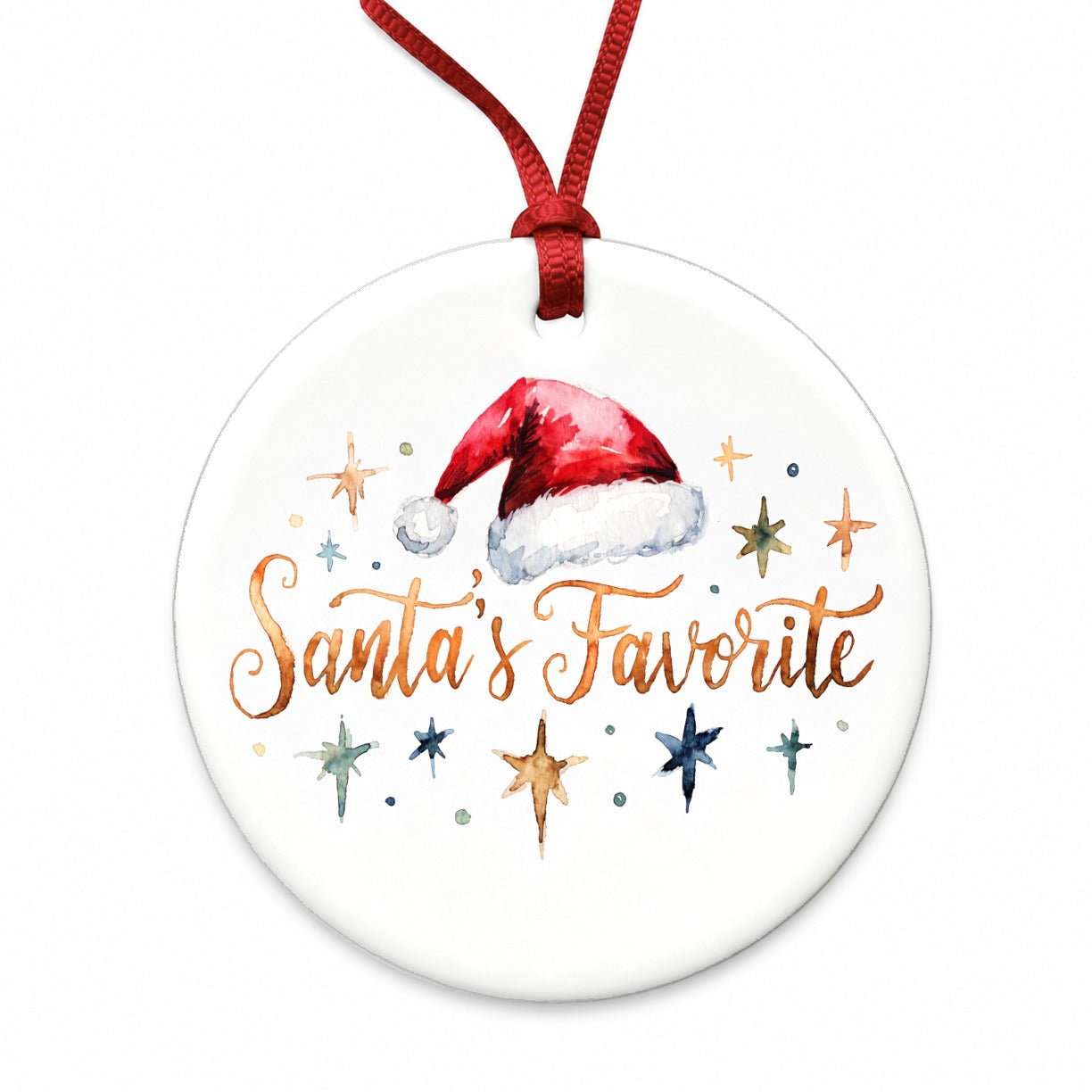 Santa's Favorite Christmas Funny Round Ceramic Holiday Christmas Tree Ornament