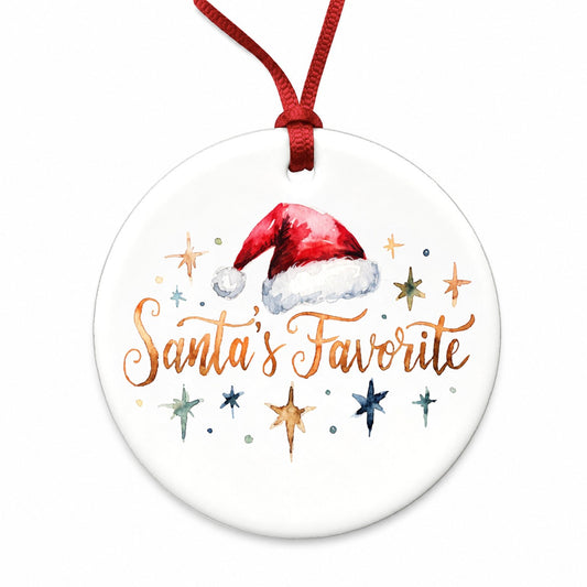Santa's Favorite Christmas Funny Round Ceramic Holiday Christmas Tree Ornament