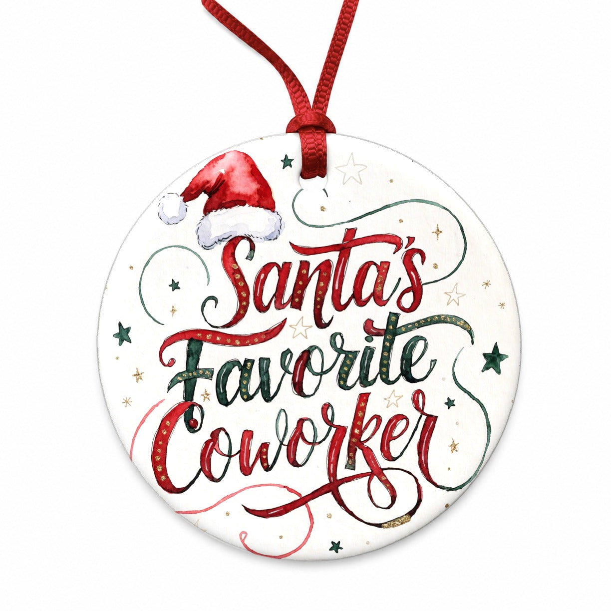Santa's Favorite Coworker Christmas Round Ceramic Holiday Christmas Tree Ornament